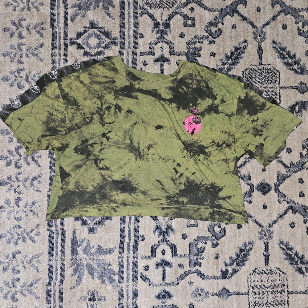 Empyre Green and Pink Crop Top with Floral Accents